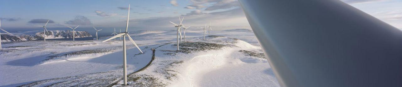 Wind farm in winter landscape